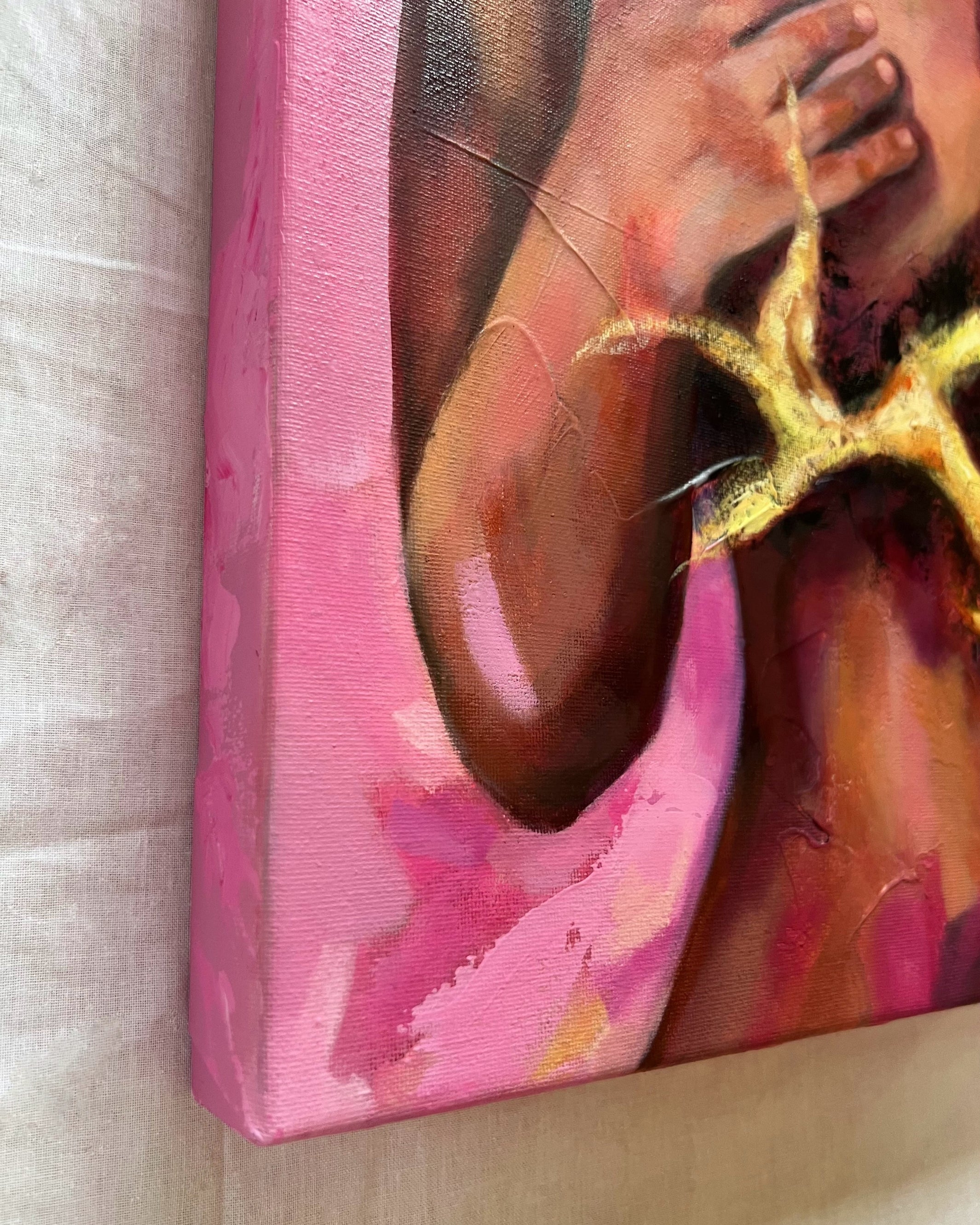 Detailaufnahme von dem Kunstwerk Aurora – Mixed Media auf Leinwand von Katja Blank
